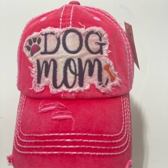 KBETHOS Embroidered Vintage Distressed “Dog Mom” Hat - HOT PINK one size fits - Picture 6 of 13